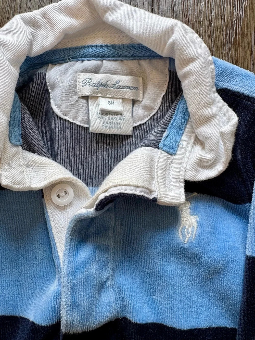 Ralph Lauren Striped Footed One-Piece- Light Blue & Navy - Baby